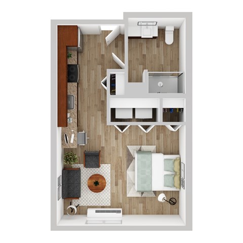 Floor plan for studio, 1 bath, 492 sqft